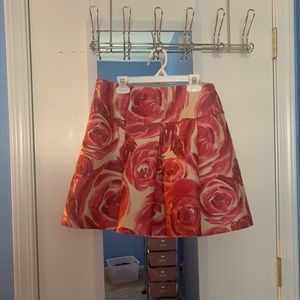 Tracy Reese Pink and Cream Rose Pleated Wool Silk Skirt